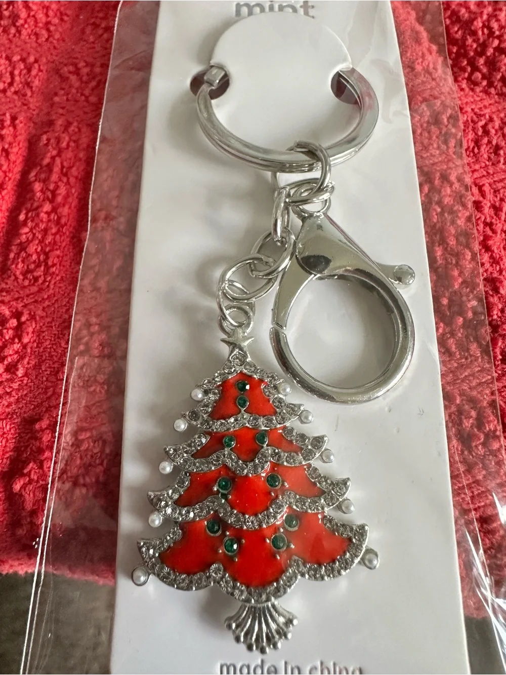 Festive Red Christmas Tree Keychain Key & Card Holder